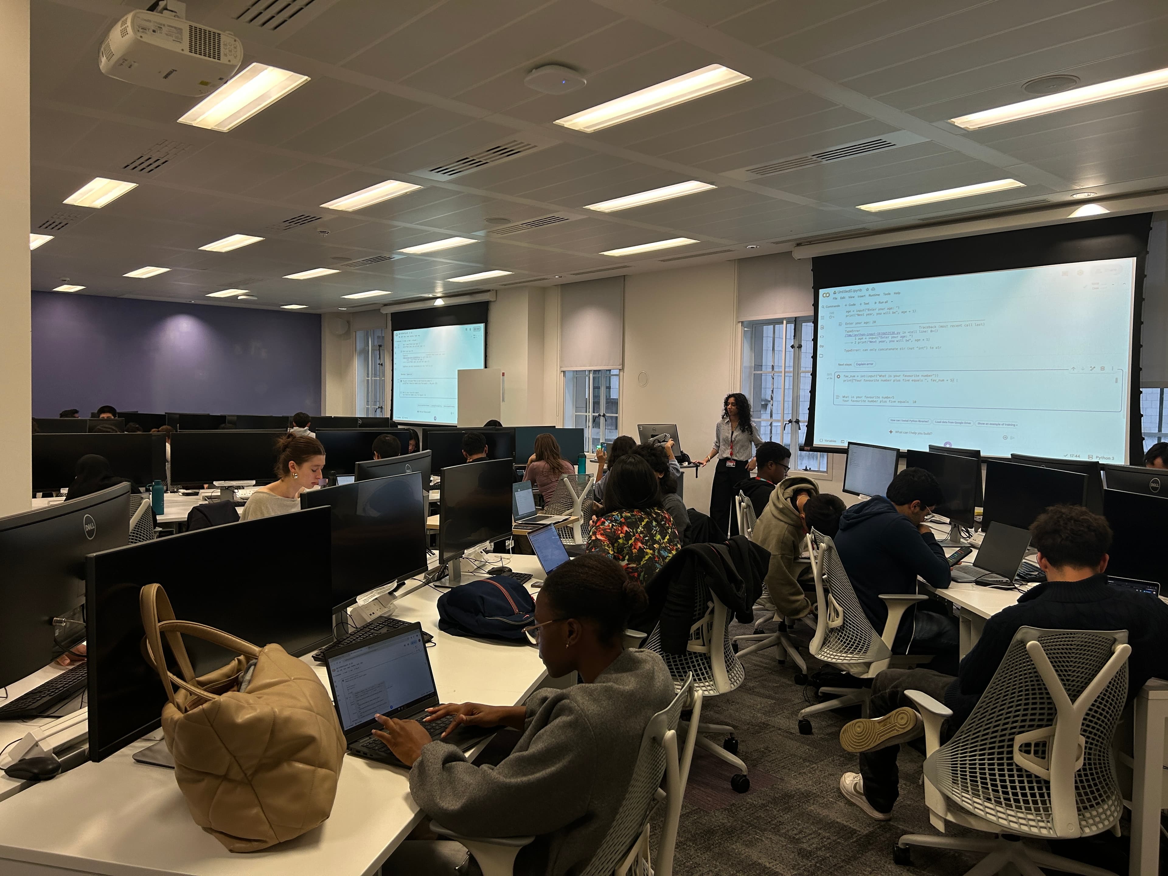 Students working together at computers during a KCL Tech Academy workshop.